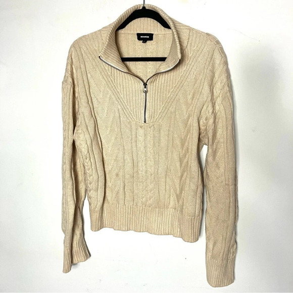 Monrow Cable Knit Half Zip Sweater Cream Large - Picture 6 of 12